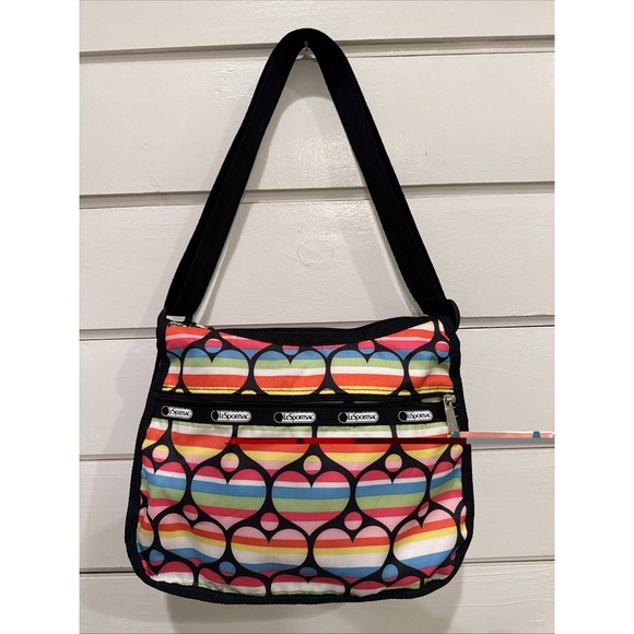Lesportsac Hearts CROSSBODY HANDBAG TWO FRONT MAGNETIC POCKETS 13x13 NEW